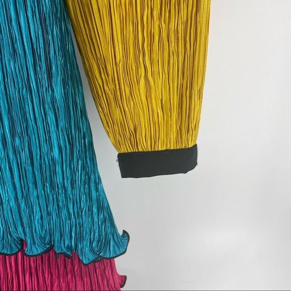 Pierre Labiche Nieman Marcus 80s Colorblock Pleated Gown - Picture 4 of 10